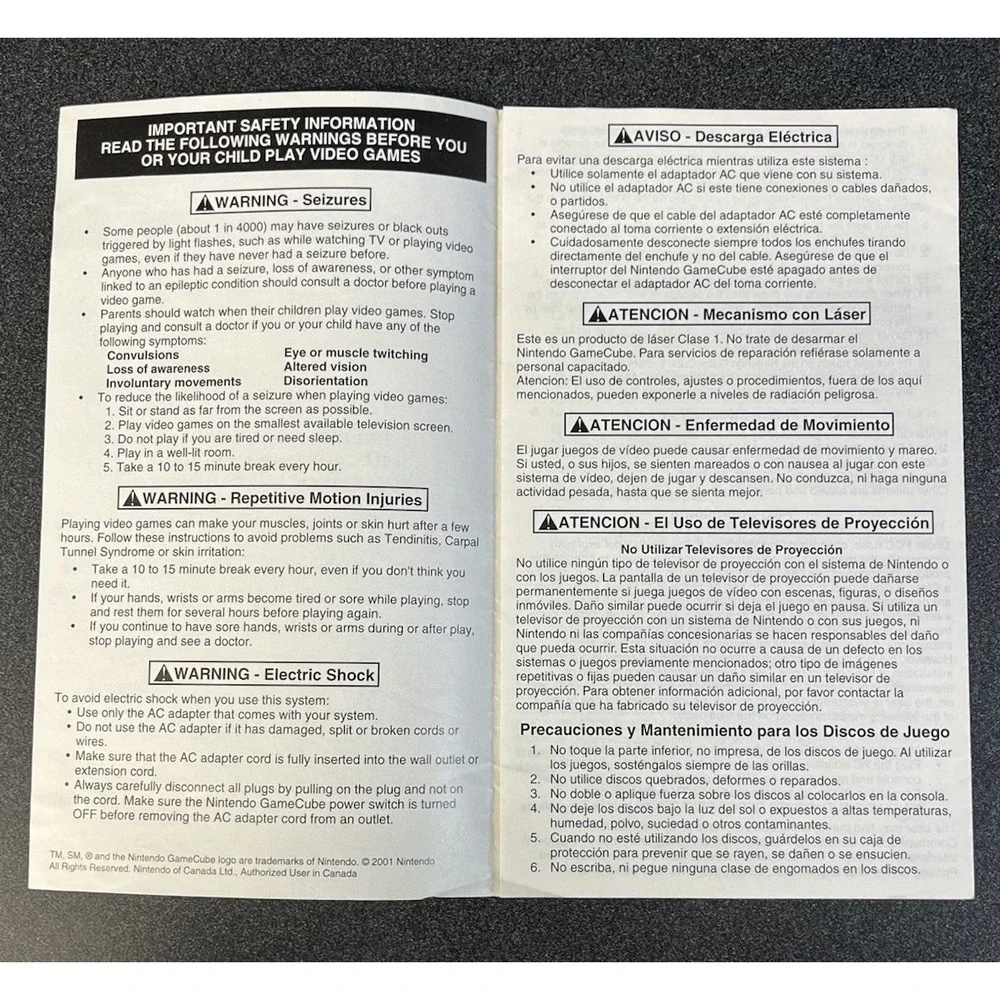 Nintendo GameCube Precautions Booklet PM-DOL-USA-1